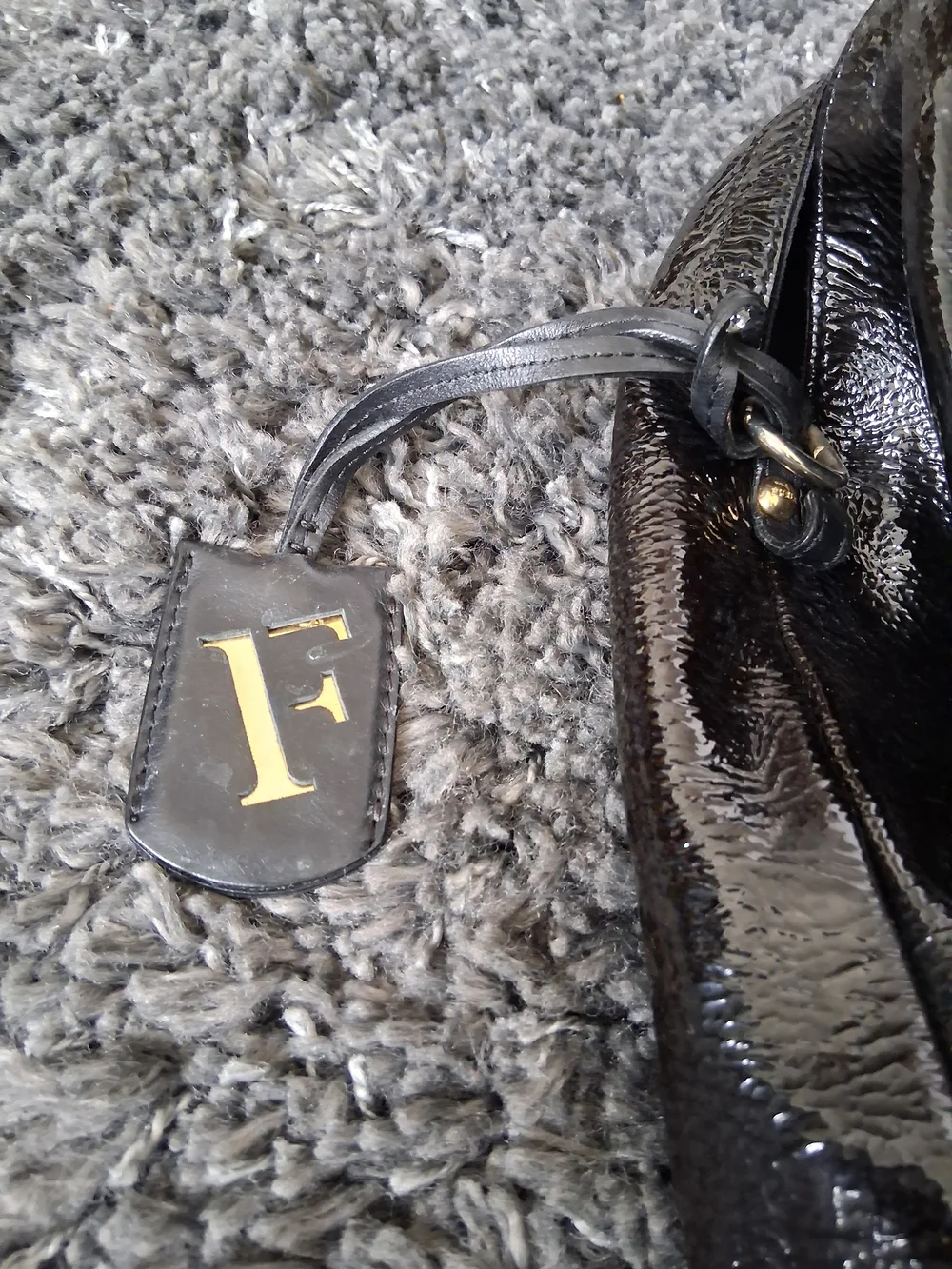 Furla Glossy Black Patent Hobo Bag